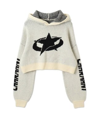 WEGO スタージャガードニットプルパーカー ホワイトアイボリー