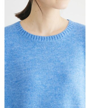 Green Parks ｆｕｗａっとメランジ袖リブ長めニットプルオーバー Sax