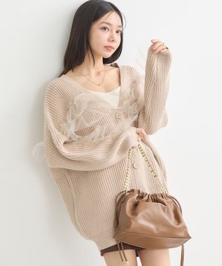 earth music&ecology チュールフリルカーディガン Beige