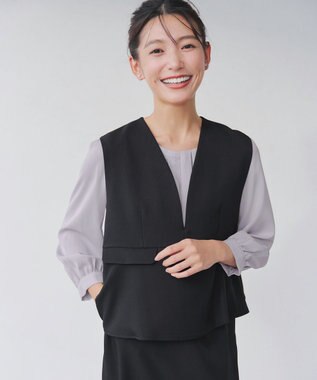 Tiaclasse 【洗える】アシンメトリードレープブラウス ライトグレー