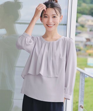 Tiaclasse 【洗える】アシンメトリードレープブラウス ライトグレー