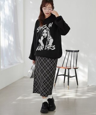 WEGO グラフィックBIGニットプルオーバー ブラック