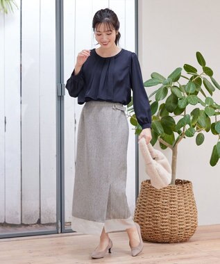 Tiaclasse 【洗える】アシンメトリードレープブラウス ネイビー