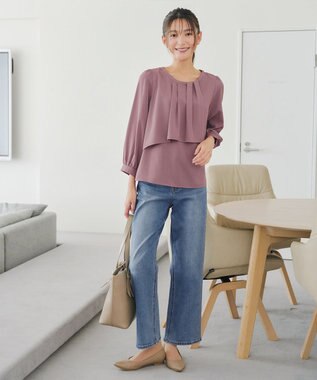 Tiaclasse 【洗える】アシンメトリードレープブラウス モーヴピンク