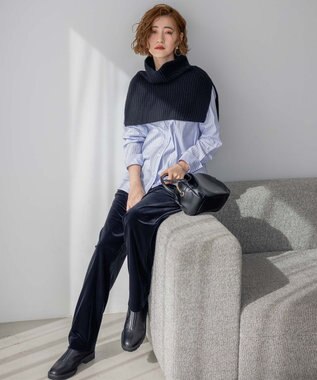 23区 L 【洗える】ベロアスムース ドロスト パンツ ブラック系