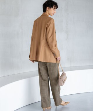 23区 L 【洗える】ドライ2WAYストレッチ チェック ワイド パンツ ブラウンチェック