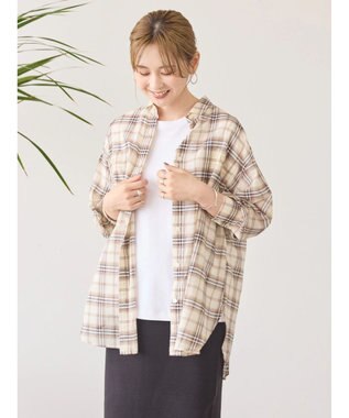 AMERICAN HOLIC 接触冷感Ｗポケットボイルシャツ Check Ivory