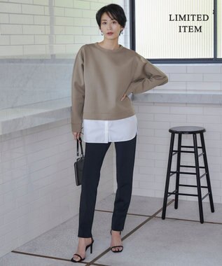 ICB L 【WEB限定・洗える】 ヘヴィダンボール シャツコンビプルオーバー ライトモカ系