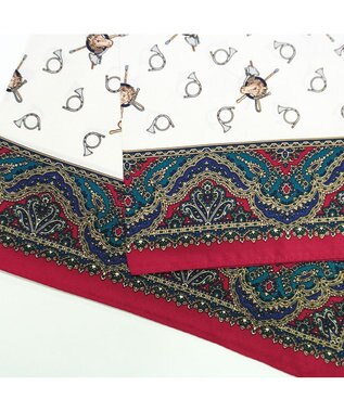 Marca 【伝統横濱スカーフ】ホルン  小判 シルクツイル スカーフ レッド×ブルー