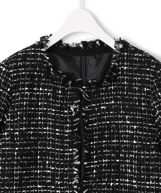 ICB 【セットアップ着用可能】ロービングツイード ノーカラージャケット ブラック×オフホワイト系