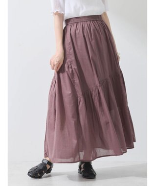 earth music&ecology コットンボイルランダム切替フレアスカート Brown