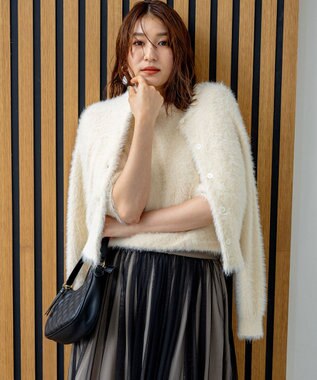 組曲 S ナイロンファー カーディガン アイボリー系