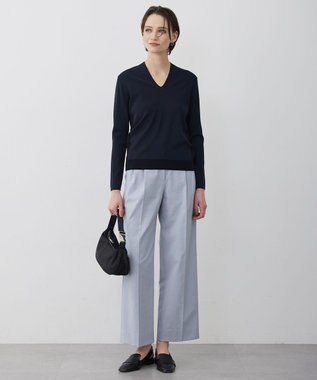 ICB L シンセティックフルニードル Vネックニット ネイビー×ブラック配色