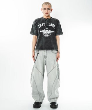 WEGO 【ユニセックス着用ITEM】グラフィックヘンリーネックT（SS） ブラック