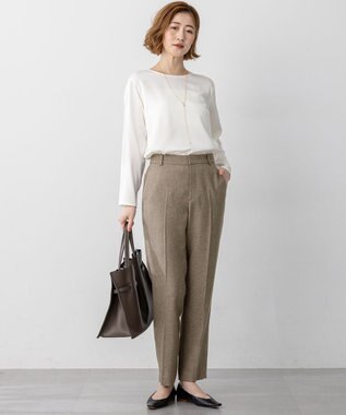 23区 L 【洗える/セットアップ対応】ウールライクカルゼ テーパード パンツ ブラウン系