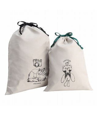 ACE BAGS & LUGGAGE HAyU × ace.  巾着 2点セット 猫柄 17824 アイボリー