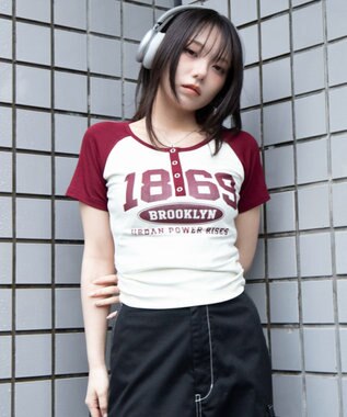 WEGO グラフィックラグランヘンリーネックT