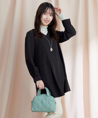 Tiaclasse 【ダブルストレッチ・洗える】バックベルトチュニックブラウス ブラック