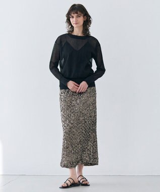 BEIGE， 【洗える】ALYSSUME / スパンコールストレッチニットスカート Khaki