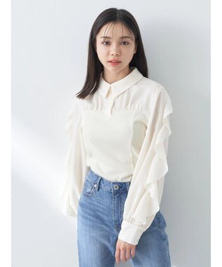 earth music&ecology ドッキングフリルシャツ見えプルオーバー Ivory