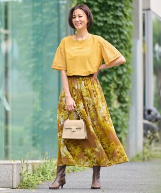 自由区 【WEB限定カラーあり】【UVカット・吸水速乾・洗える】ツイストプレーンラッフルスリーブ カットソー マスタード