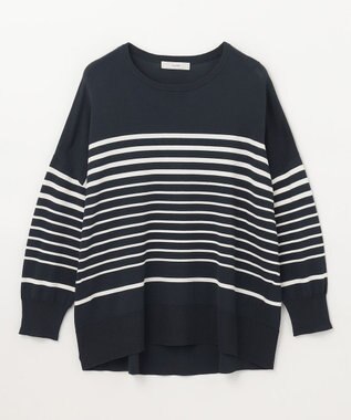 ANY L ゆるチュニックニット ネイビー×エクリュ