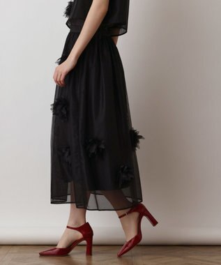 GRACE CONTINENTAL メッシュフラワースカート ブラック