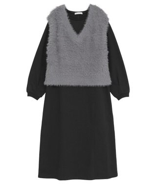 Green Parks ＳＥＴ２点ラメフェザーベスト＋ミニ裏毛ワンピース Gray