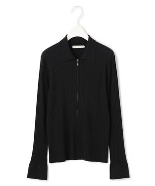 ICB 【洗える】シルクヴィスコースハイゲージ ジップアップカーディガン ブラック系
