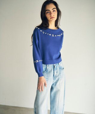 GRACE CONTINENTAL マルチビジューニットトップ