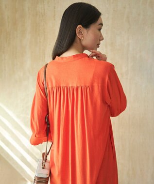 UNFILO リネンレーヨン スキッパー ワンピース オレンジ