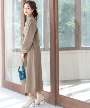 Tiaclasse 【洗える】大人上品なニットカーデ＋ワンピースセット ベージュ