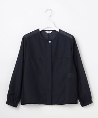 J.PRESS LADIES L 【季節の変わり目に】リネンシアースラブ ノーカラー ブルゾン ネイビー系