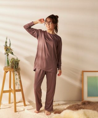 OP／FILA 【FILA】犬や猫の毛がつきにくいルームウェア上下セット/長袖 ダークパープル