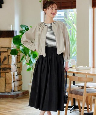 Tiaclasse 【軽撥水・汚れ防止】ランダムタックロングスカート ブラック