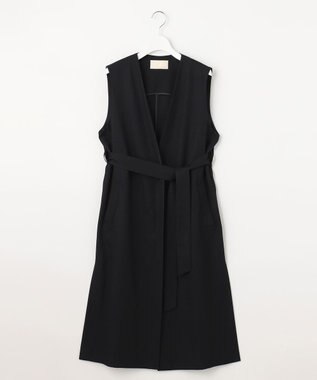 自由区 【接触冷感・速乾・UVカット・撥水・防シワ】リネンライクツイル ロングジレ ネイビー系