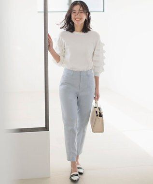 組曲 【WEB限定】サテンストレッチ クロップドパンツ サックスブルー系