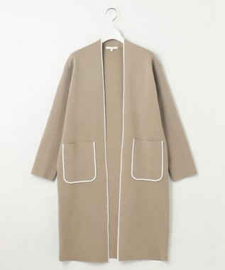 自由区 【洗える】ドライコットンハイゲージニット アウター ベージュ×ホワイト