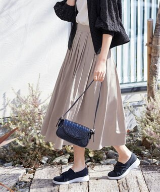 Tiaclasse 【軽撥水・汚れ防止】ランダムタックロングスカート グレージュ