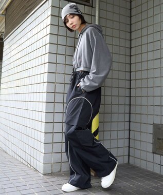 WEGO 【ユニセックス着用ITEM/ウエストゴム】イージーパイピングカーゴパンツ ブラック