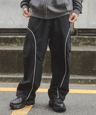 WEGO 【ユニセックス着用ITEM/ウエストゴム】イージーパイピングカーゴパンツ ブラック