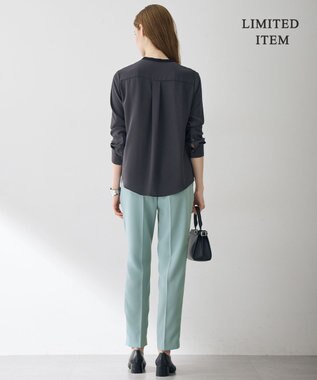 ICB L 【6/12-6/28期間限定・受注生産・WEB限定】BackSatinAmunzen キーネックブラウス チャコール×ブラック