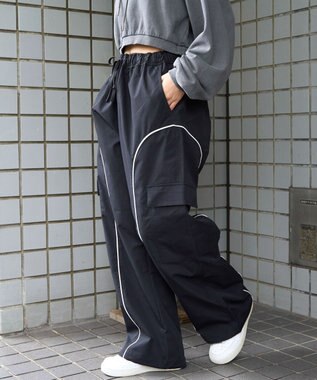 WEGO 【ユニセックス着用ITEM/ウエストゴム】イージーパイピングカーゴパンツ ブラック