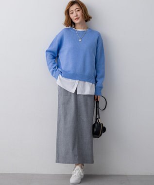 23区 L 【先行予約】スラブツイルストレッチ Iライン スカート ネイビー