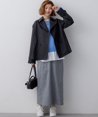 23区 L 【先行予約】スラブツイルストレッチ Iライン スカート ネイビー