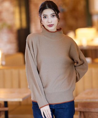 Tiaclasse 【洗える】かのこ編み配色ラインニットプルオーバー ベージュ