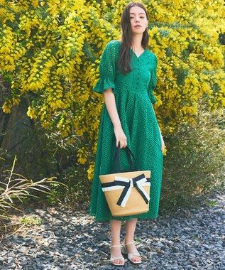 TOCCA BICOLOR RIBBON BASKET かごバッグ ベージュ(ブラック×オフリボン)