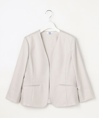 J.PRESS LADIES L OXIJEWEL ストレッチ ノーカラー ジャケット ライトグレー系