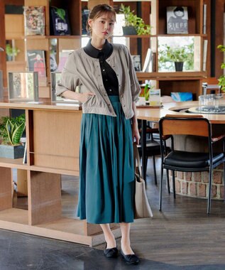 Tiaclasse 【軽撥水・汚れ防止】ランダムタックロングスカート グリーン