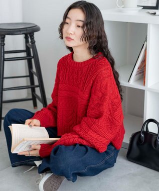 WEGO ケーブルショートニット レッド